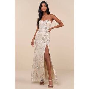 Lulus Confident Sensation Gold Sequin Strapless Bustier Maxi Dress - Size XS